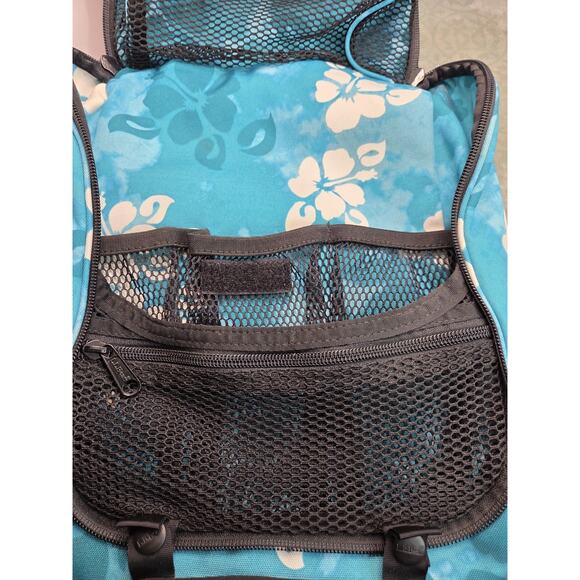 LL Bean Traveler Bag Hanging Toiletry Organizer Blue Tropical Mirror Detachable - Picture 3 of 11